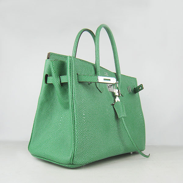 High Quality Fake Hermes Birkin 35CM Pearl Veins Leather Bag Green 6089 - Click Image to Close